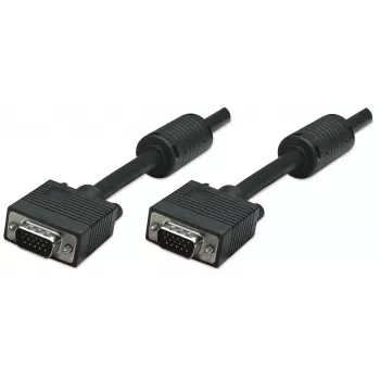 Manhattan Cabo de monitor VGA (com núcleos de ferrite), 15m, Preto, macho para macho, HD15, cabo com especificação SVGA superior (totalmente compatível), blindagem com núcleos de ferrite ajuda a minimizar interferências EMI para uma melhor transmissão de vídeo, garantia vitalícia