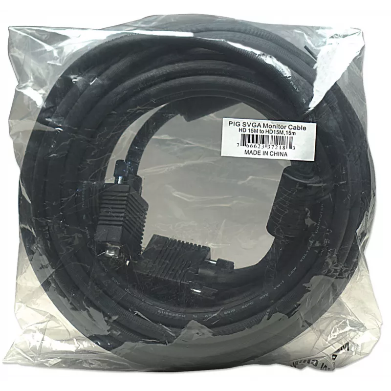 Manhattan Cabo de monitor VGA (com núcleos de ferrite), 15m, Preto, macho para macho, HD15, cabo com especificação SVGA superior (totalmente compatível), blindagem com núcleos de ferrite ajuda a minimizar interferências EMI para uma melhor transmissão de vídeo, garantia vitalícia