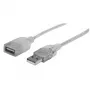 Manhattan 336314 cabo de extensão USB 2.0, USB-A macho para USB-A fêmea, 1,8 m, prateado transparente