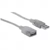 Manhattan 336314 cabo de extensão USB 2.0, USB-A macho para USB-A fêmea, 1,8 m, prateado transparente