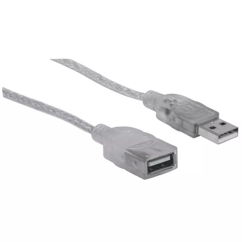 Manhattan 336314 cabo de extensão USB 2.0, USB-A macho para USB-A fêmea, 1,8 m, prateado transparente