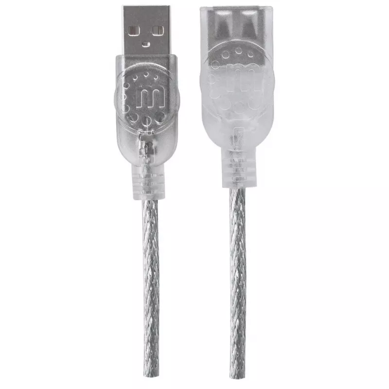 Manhattan 336314 cabo de extensão USB 2.0, USB-A macho para USB-A fêmea, 1,8 m, prateado transparente