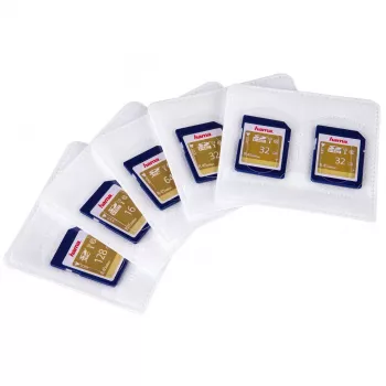 Capas autocolantes “SD” Hama, pack de 5, MMC, SD, 2 cartões, polipropileno (PP), transparente, branco, 75 mm, 70 mm