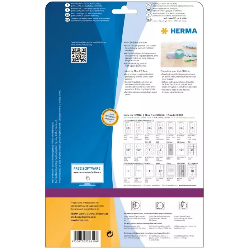 Etiquetas autocolantes HERMA CD Mini A4 Ø 78 mm