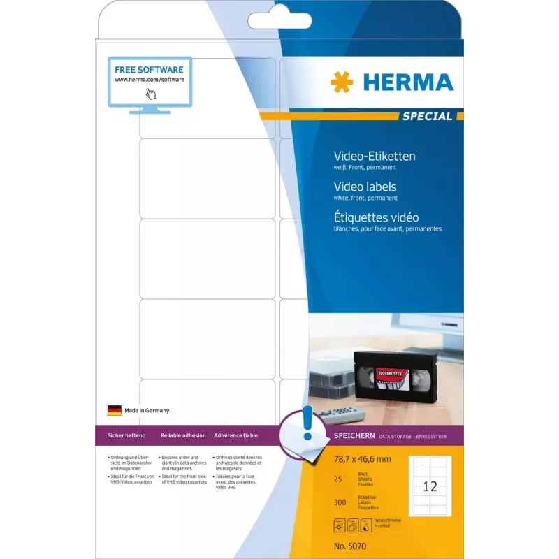 Etiqueta autocolante para impressora HERMA etiquetas de vídeo A4 78,7x46,6 mm