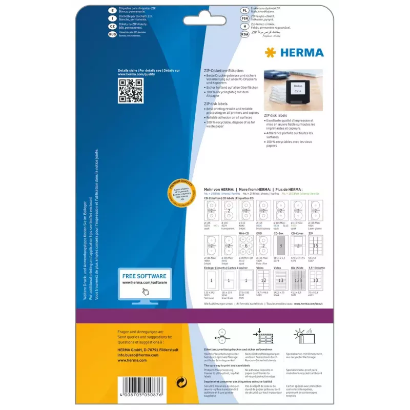 Etiquetas HERMA disquetes ZIP A4 59x50 mm papel branco mate 375 unid.