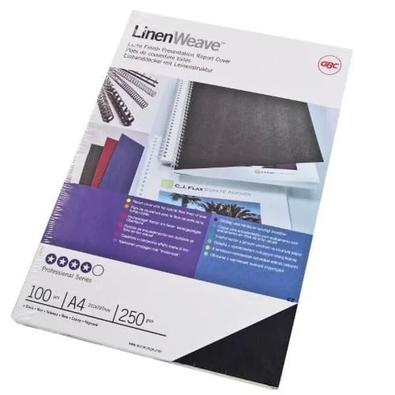 GBC LinenWeave CE050010 capas de encadernação, A4 (210 x 297 mm), 250 g/m², 100 unid., pretas