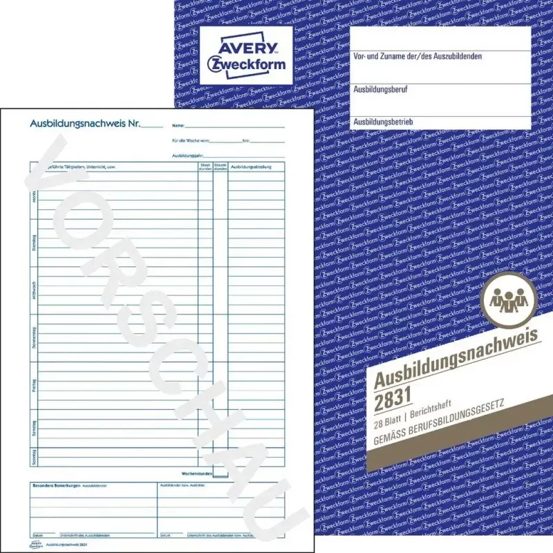 Avery Zweckform 2831 caderno de registo de formação, A4, 28 folhas