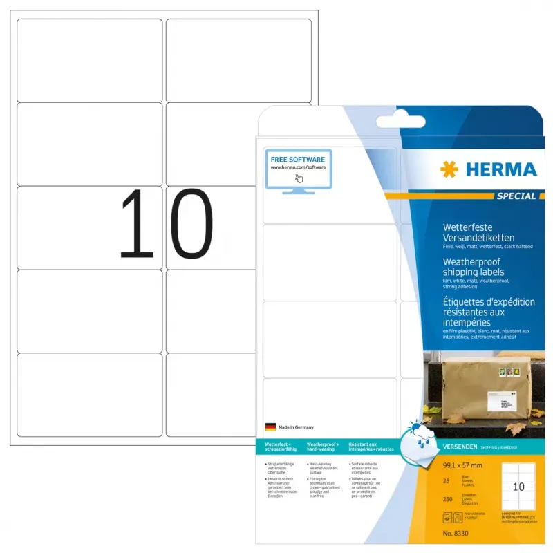 Etiquetas de envio HERMA 8330 A4 99,1x57 mm branco forte aderência película mate