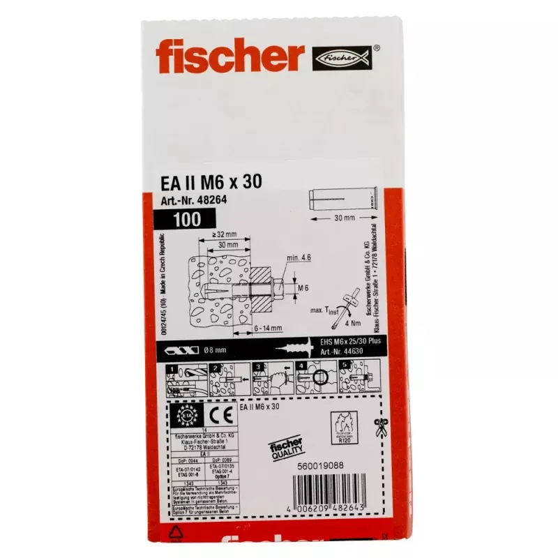 Chumbador Fischer EA II M6 100 unid. 30 mm