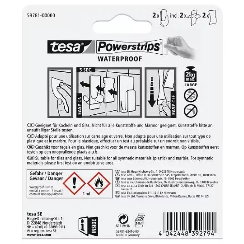 Cabide de toalhas TESA 59781-00000 interior branco 2 unid.