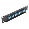 Patch panel de fibra ótica DeLOCK 10 polegadas 12 portas LC duplex azul 1U preto