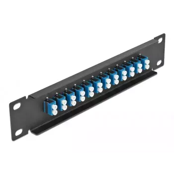 Patch panel de fibra ótica DeLOCK 10 polegadas 12 portas LC duplex azul 1U preto
