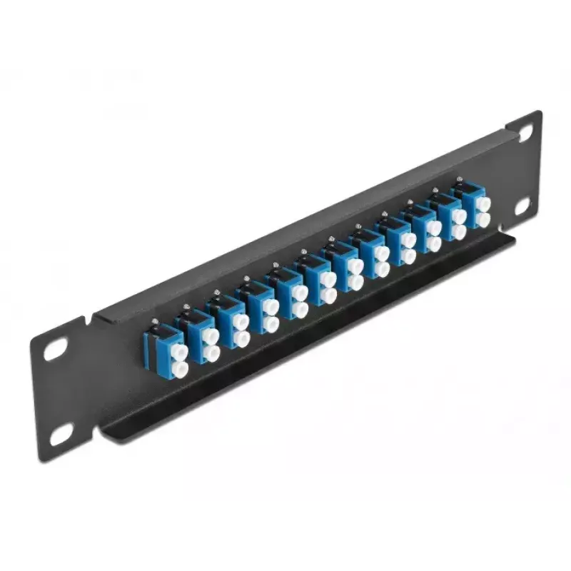Patch panel de fibra ótica DeLOCK 10 polegadas 12 portas LC duplex azul 1U preto