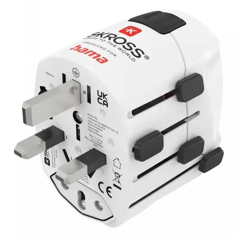 Adaptador de viagem universal Hama World Travel Pro tipo F branco