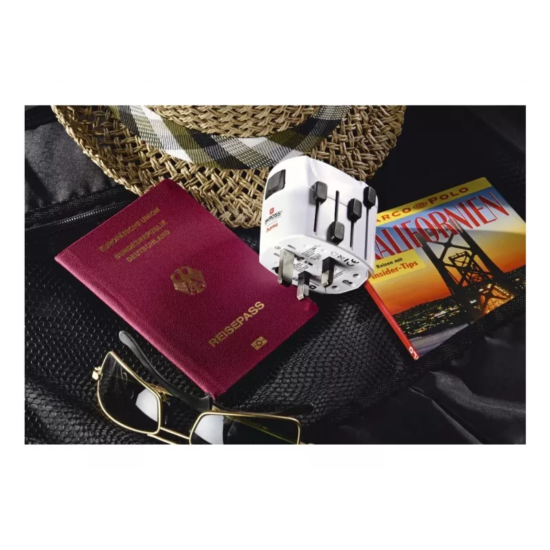 Adaptador de viagem universal Hama World Travel Pro tipo F branco
