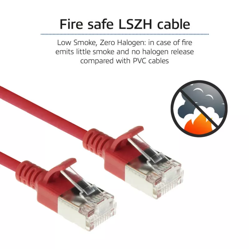 Cabo de patch slimline para centro de dados ACT vermelho 0,15 m LSZH U/FTP CAT6A com proteção de bloqueio e fichas RJ45