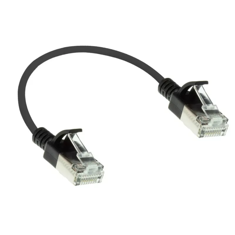Cabo de patch slimline para centro de dados ACT preto 0,15 metros LSZH U/FTP CAT6A sem patilhas com fichas RJ45