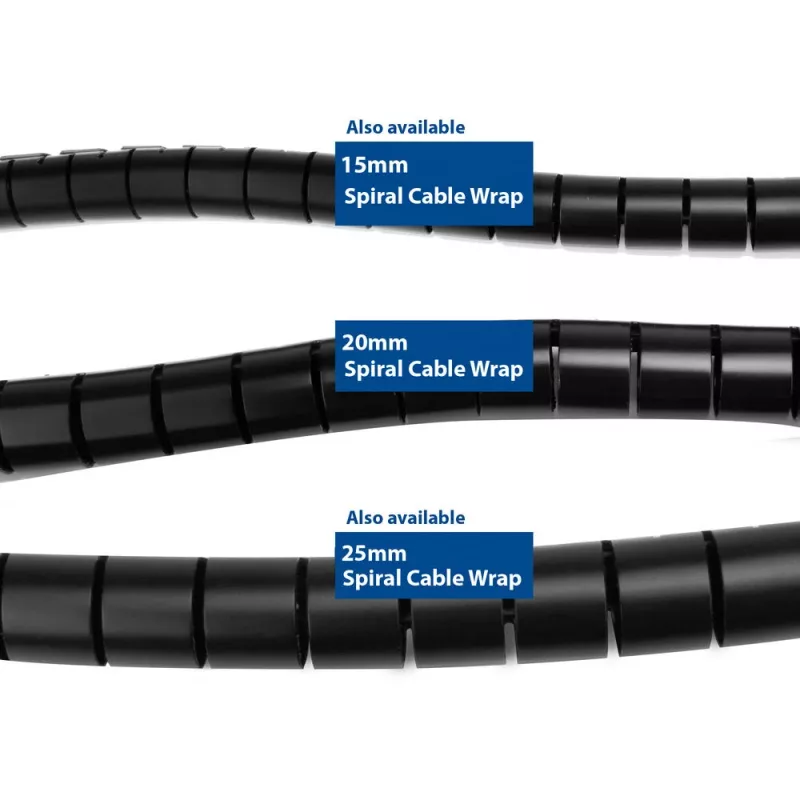 ACT 20 mm espiral para cabos, comprimento 30 metros, gestão de cabos, preto, policloreto de vinilo (PVC)