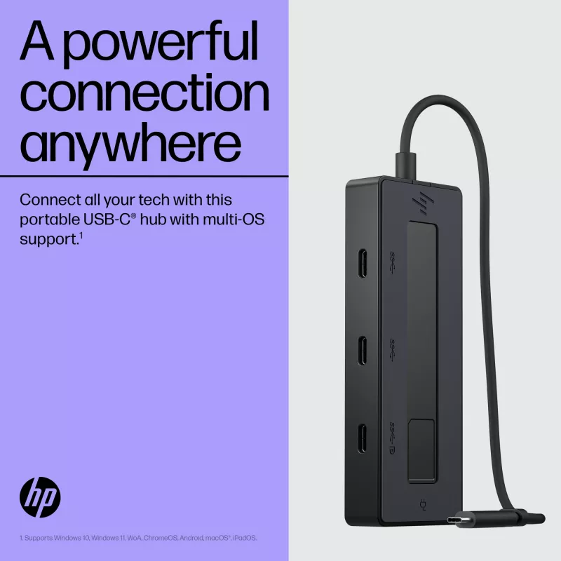 Hub multiporta HP 4K USB-C, USB Type-C, USB Type-C, 10000 Mbit/s, 3840 x 2160, preto, 65 W