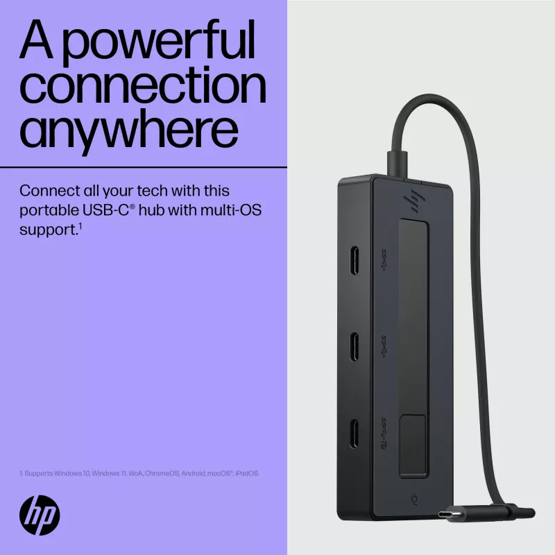 Hub multiporta HP 4K USB-C, USB Type-C, USB Type-C, 10000 Mbit/s, 3840 x 2160, preto, 65 W