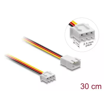 DeLOCK 90867 cabo de extensão para ventoinha JST 3 pinos, macho para fêmea, comprimento do conector 7 mm, 30 cm