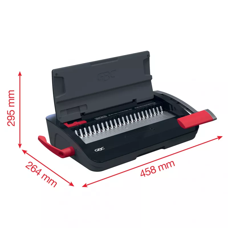 Encadernadora manual de pente GBC CombBind® CB12, encadernadora de pente, manual, 165 folhas, preto, vermelho