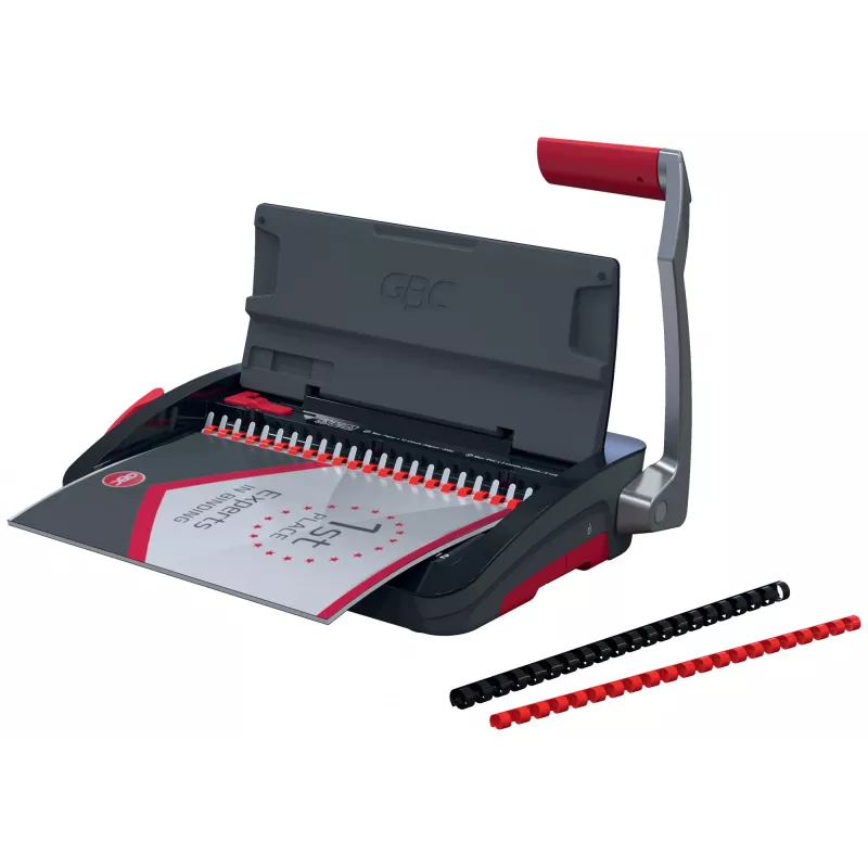 Encadernadora manual de pente GBC CombBind® CB12, encadernadora de pente, manual, 165 folhas, preto, vermelho