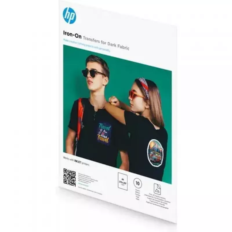 Papel de transferência para ferro de engomar para tecidos escuros A4 (210 x 297 mm) 10 folhas — HP