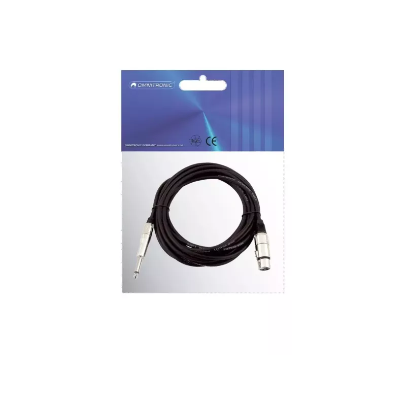 Cabo de áudio 2 m Omnitronic 3022516M XLR 3 pinos 6,35 mm preto