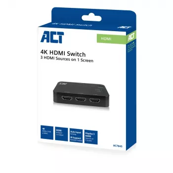 Comutador HDMI ACT 4K 3x1 preto 60Hz 1920x1080 3840x2160