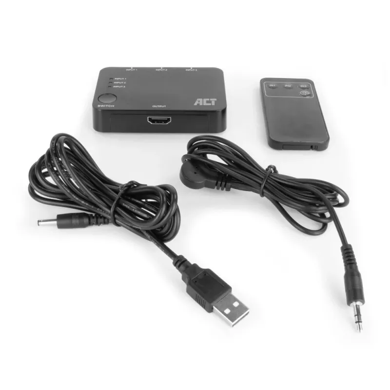 Comutador HDMI ACT 4K 3x1 preto 60Hz 1920x1080 3840x2160