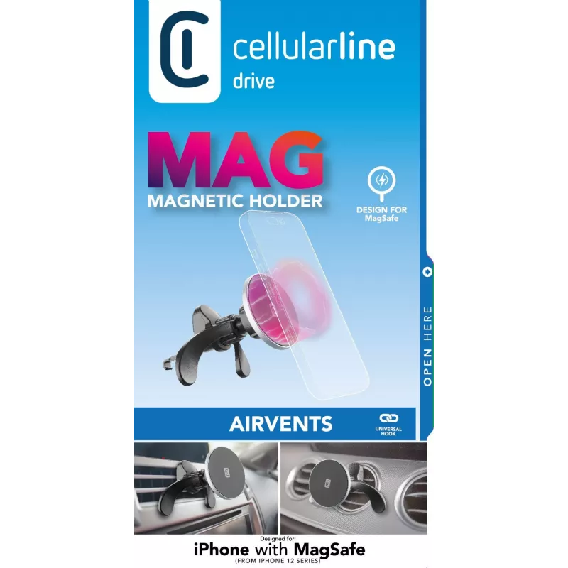 Cellularline Touch Mag Air Vents suporte magnético para automóvel para smartphones para sistema MagSafe