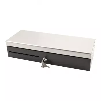 Gaveta de caixa registadora eletrónica Olympia HS-170S com caixa em plástico/aço, preto e acabamento em aço inoxidável