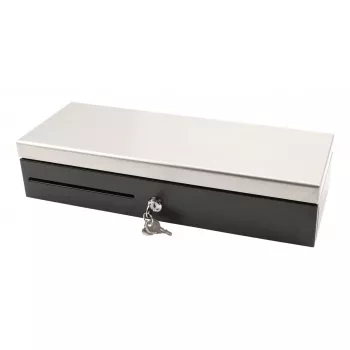 Gaveta de caixa registadora eletrónica Olympia HS-170S com caixa em plástico/aço, preto e acabamento em aço inoxidável