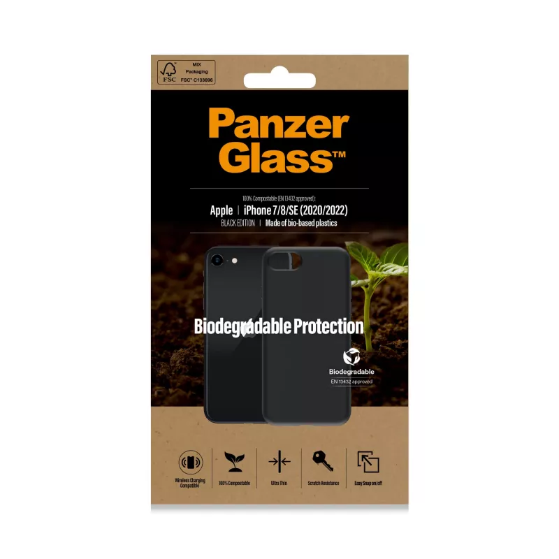 Capa PanzerGlass Biodegradable capa iPhone 6 6s SE 2020 2022 7 8 preto