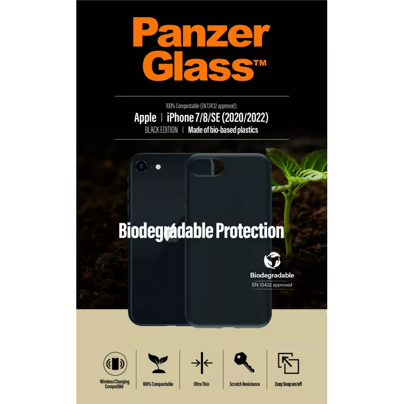 Capa PanzerGlass Biodegradable capa iPhone 6 6s SE 2020 2022 7 8 preto