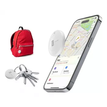 Cellularline Tracy – Item Tracker para iOS compatível com Android, ideal para localizar chaves, mochilas e objetos pessoais através da app «Onde está?» da Apple. Compacto, preciso e fácil de configurar.