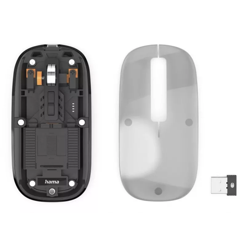 Hama WM-600 Multi-Device rato, sem fios RF + Bluetooth, plano, 6 botões, transparente