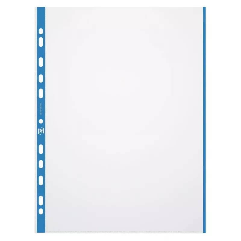 ELBA 971619-04 bolsa para documentos, DIN A4, PP, 0,09 mm, margem colorida, aberta em cima, perfuração europeia, transparente/azul