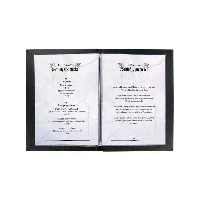 Sigel SM115 porta-menu A5, preto, plástico, com 2 bolsas duplas transparentes