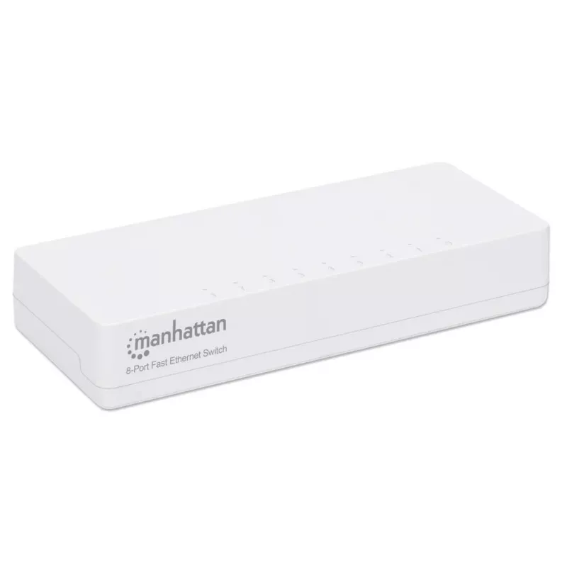 Switch Fast Ethernet Manhattan de 8 portas, plástico, três anos de garantia, caixa