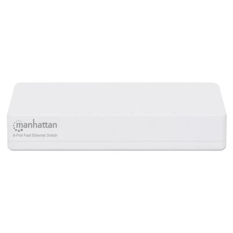 Switch Fast Ethernet Manhattan de 8 portas, plástico, três anos de garantia, caixa