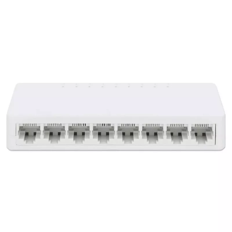 Switch Fast Ethernet Manhattan de 8 portas, plástico, três anos de garantia, caixa