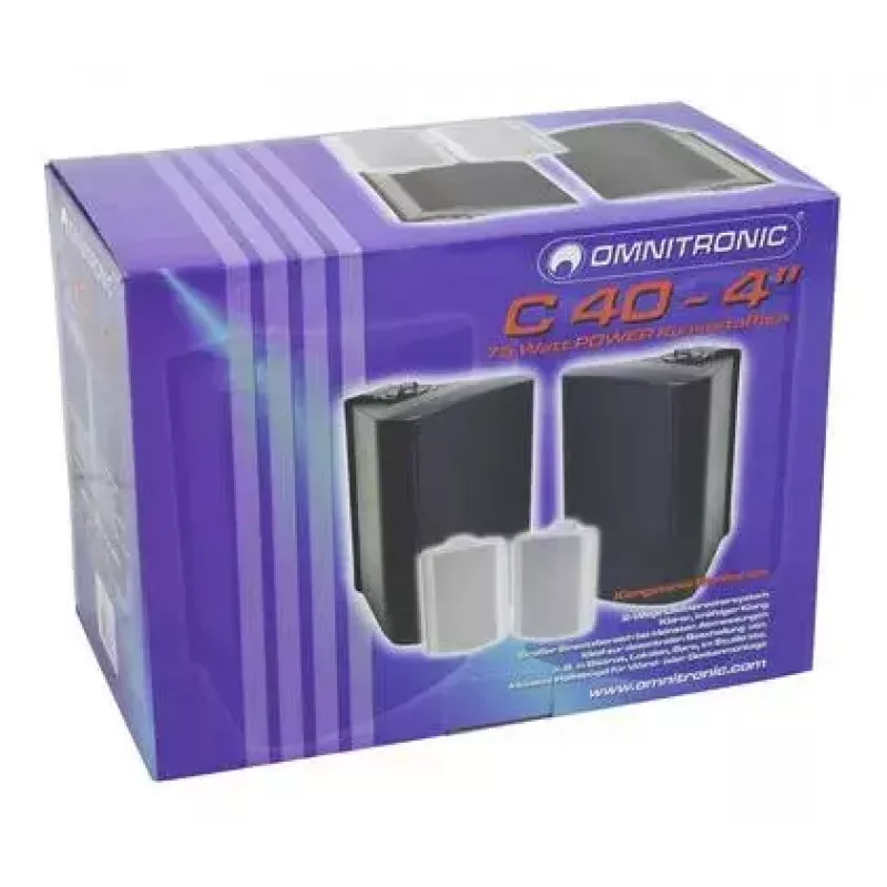 Omnitronic C-40 coluna de 2 vias, para montagem na parede, 50–20000 Hz, com fios, ABS, branca