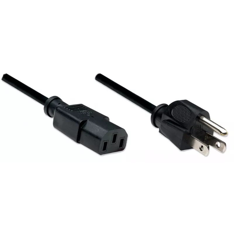 Cabo de alimentação Manhattan, ficha de 2 polos US (NEMA 5-15) para conector fêmea C13 (conector de aparelho), 1,8 m, preto, saco de plástico