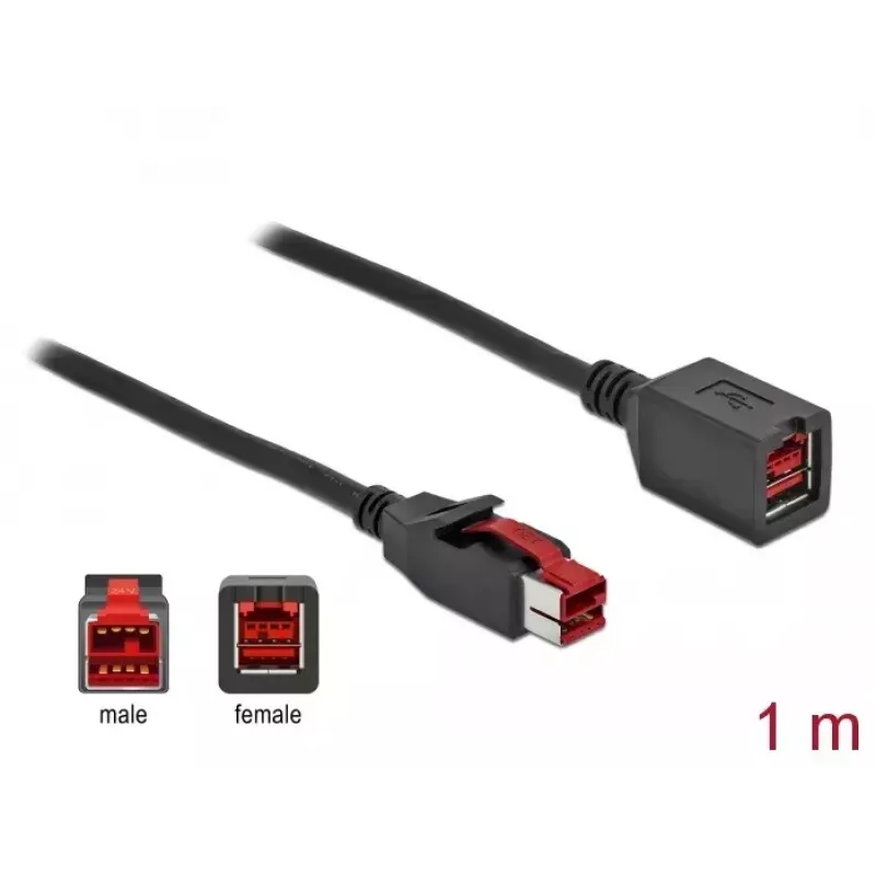 Cabo de extensão USB com alimentação DeLOCK 85985 24 V 1 m preto