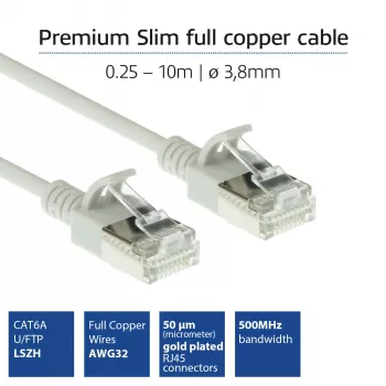 Cabo de rede patch slimline para centro de dados ACT cinzento 0,5 metros LSZH U/FTP CAT6A sem patilhas com fichas RJ45