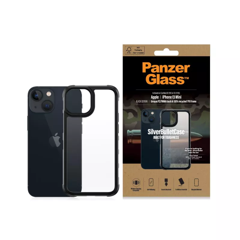 Capa PanzerGlass SilverBullet ClearCase iPhone 13 Mini preta