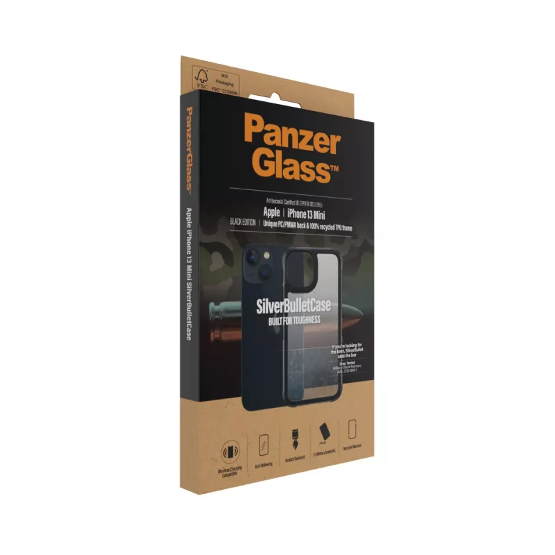 Capa PanzerGlass SilverBullet ClearCase iPhone 13 Mini preta